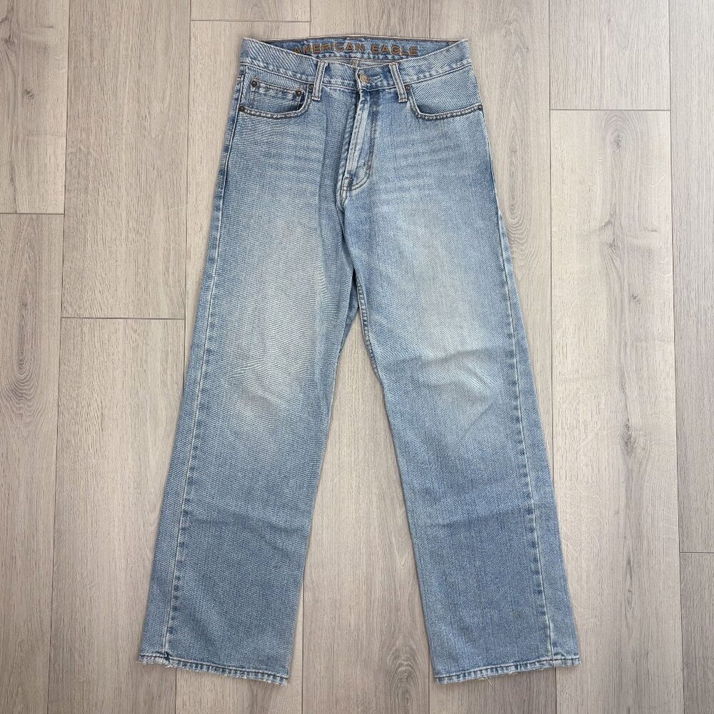 American Eagle Mens Loose Light Wash Straight Leg Boyfriend Jeans Blue 29